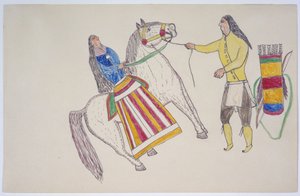 Homme saluant une femme à cheval
